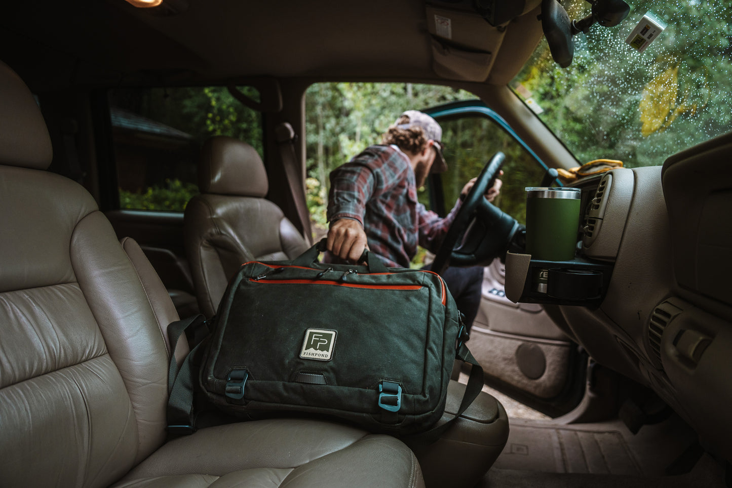 boulder briefcase getting out of truck